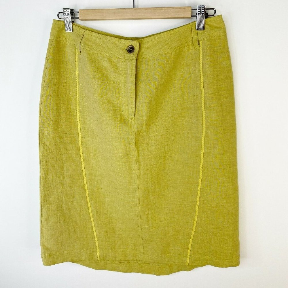 Modee Womens US Size 6 Chartreuse Yellow Linen Pencil Skirt Lined